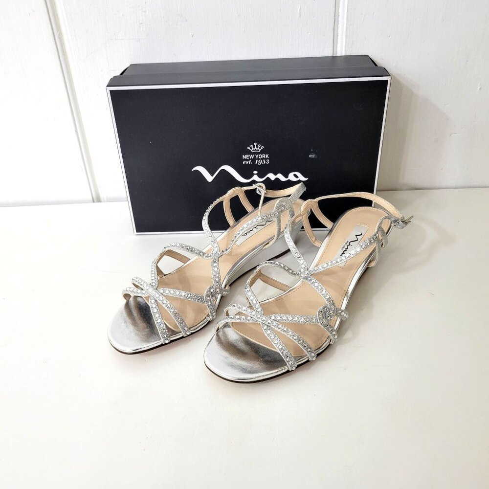 Nina Finola Silver Glitter Sandals Women's Size 9 - Picture 4 of 6